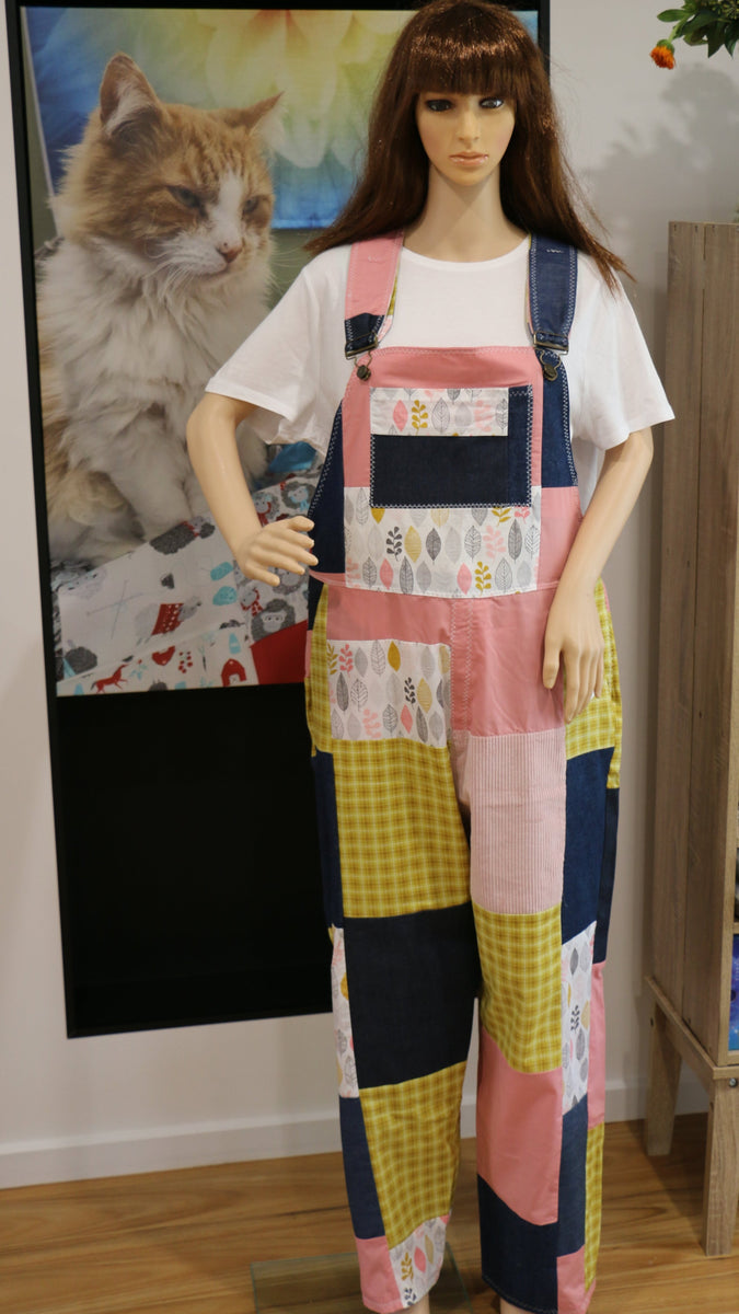 #574 Pink Meadow overalls