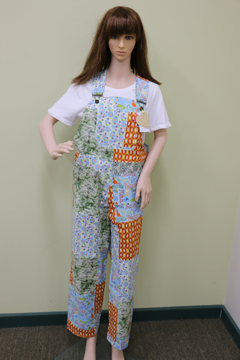 #1748 Green & Orange Patchwork Overalls