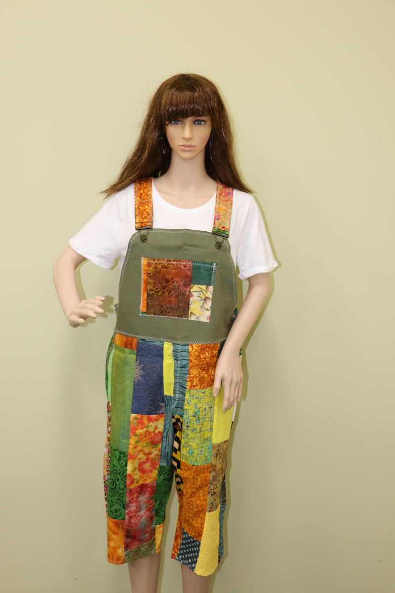 #1678 Olive Patchwork overalls