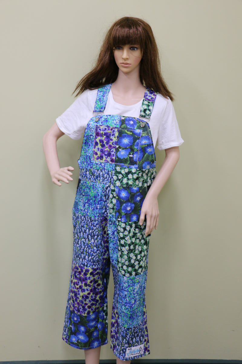 #1630 Blue Floral Patchwork Overalls