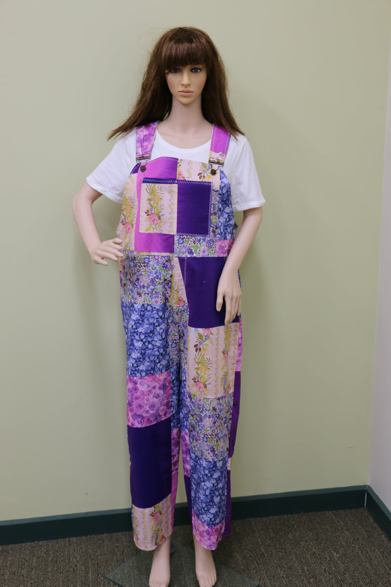 #1825 Purple Floral Patchwork Overalls