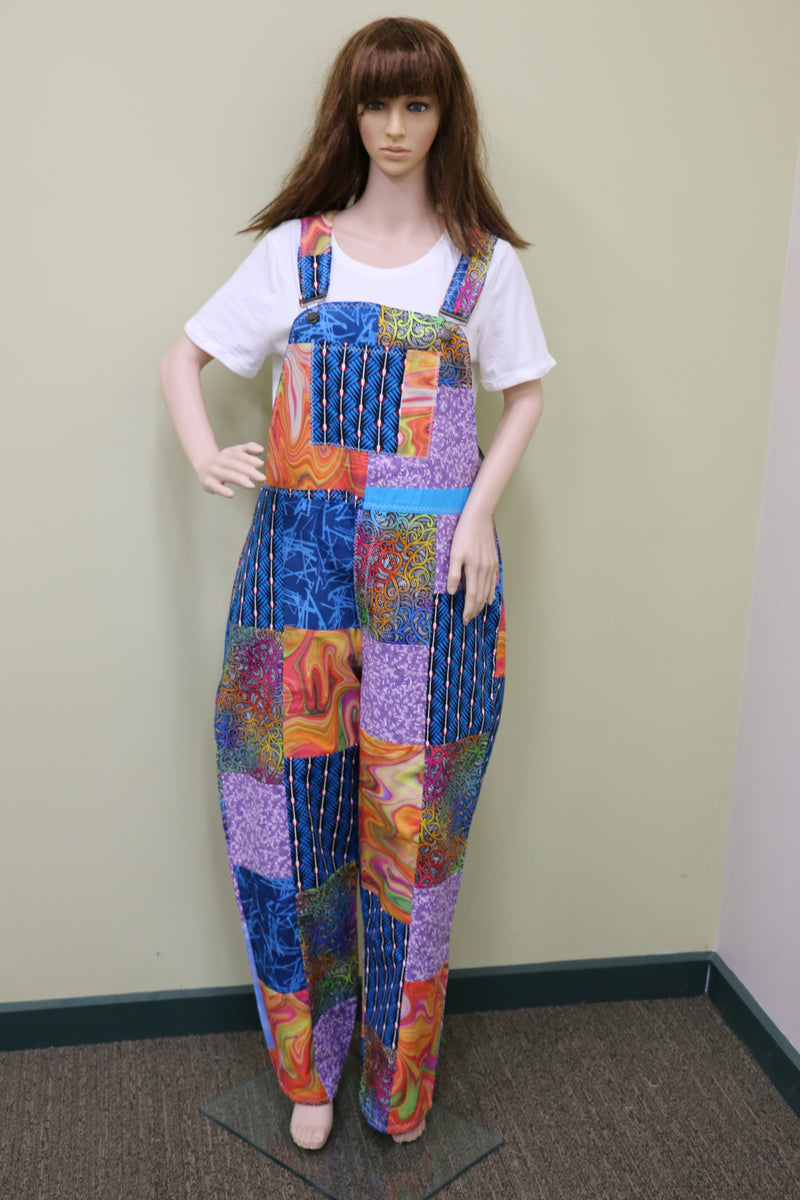 #1649 Blues & Brights Patchwork Overalls