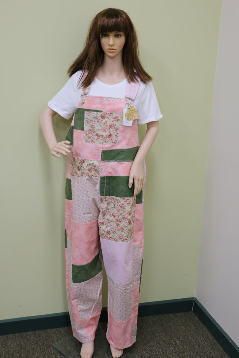 #1728 Soft Pink & Green Overalls