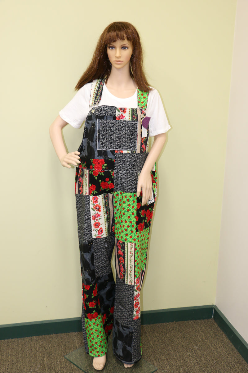 #1737 Black Cats and Roses Overalls