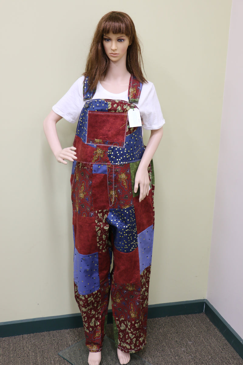 #1740 Burgundy Patchwork Overalls